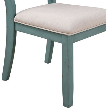 Prato Wood Cross Back Upholstered Dining Chairs, Set Of 2, Antique Blue