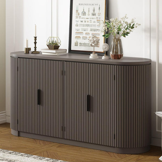 Vertical Striped Door Storage Cabinet with Metal Handles, Adjustable, Suitable for Study, Entryway and Living Room