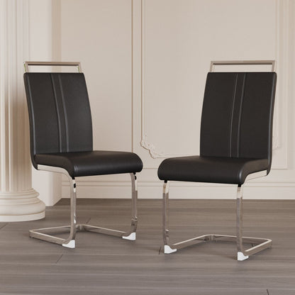 Modern Dining Chairs,PU Faux Leather High Back Upholstered Side Chair with C-shaped Tube plating Metal Legs for Dining Room Kitchen Vanity Patio Club Guest Office Chair (Set of 2) (Black+PU Leather) - Streamdale Furniture