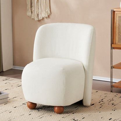 Modern Low Back Accent Chair, Upholstered Armless Living Room Chairs, Round Pine Wood Feet, for Small Living Spaces, Living Room, Bedroom, Balcony, Office, Reading Nook, White