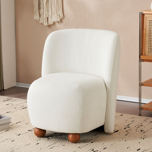 Modern Low Back Accent Chair, Upholstered Armless Living Room Chairs, Round Pine Wood Feet, for Small Living Spaces, Living Room, Bedroom, Balcony, Office, Reading Nook, White