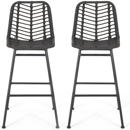 Sawtelle Outdoor Wicker Barstools (Set of 2)