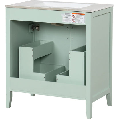 30" Bathroom Vanity with Sink, Multi-functional Bathroom Cabinet with Doors and Drawers, Solid Frame and MDF Board, Green