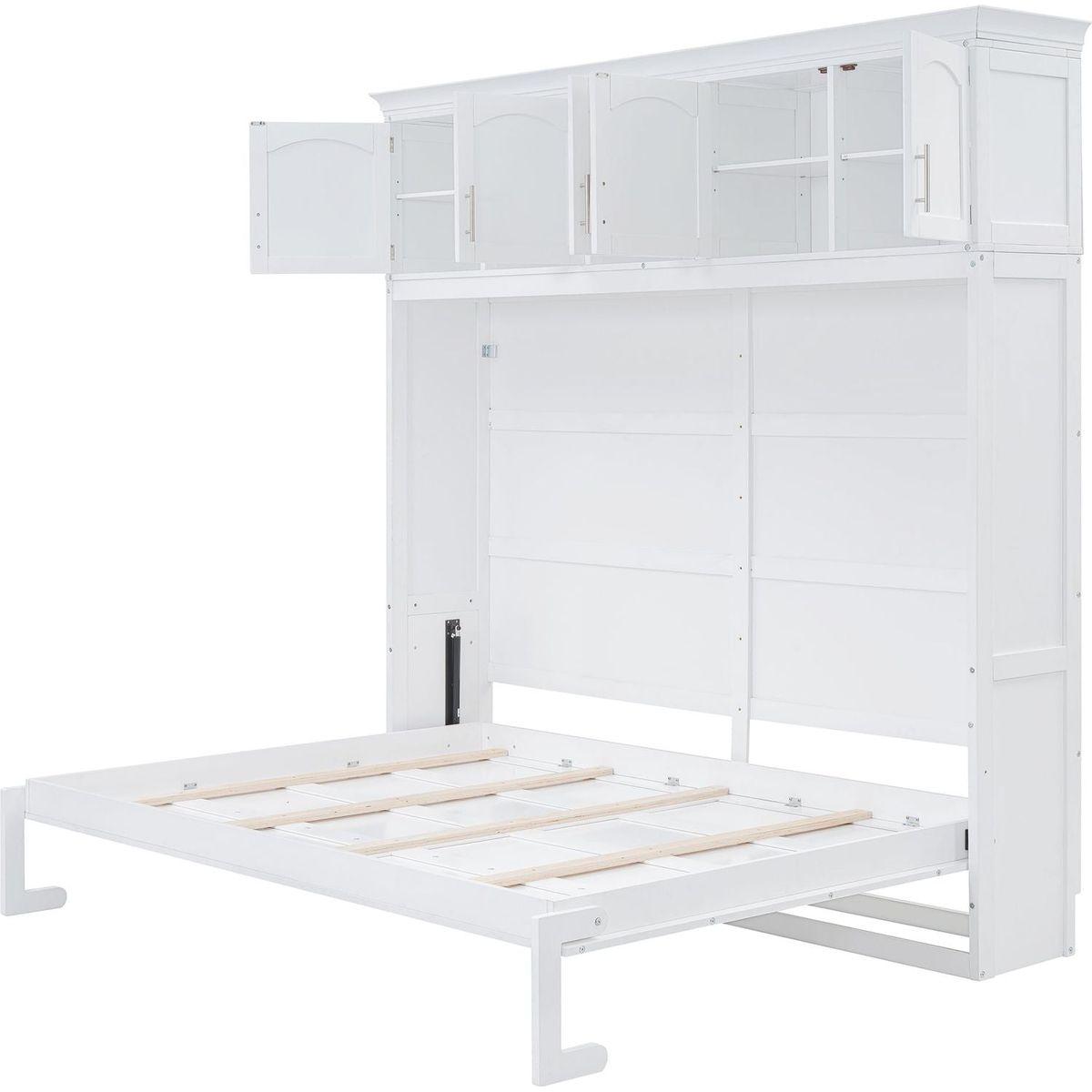 Full Size Murphy Bed Wall Bed with Top Cabinets,White