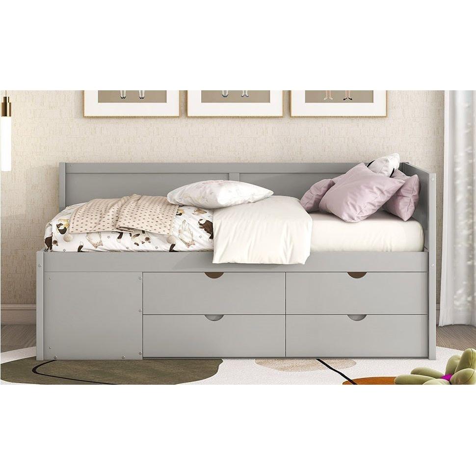 Twin Size Daybed with Drawers and Shelves, Gray