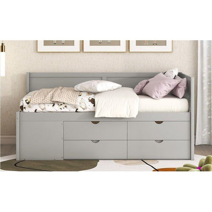 Twin Size Daybed with Drawers and Shelves, Gray