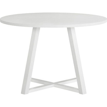 Edo Contemporary Round Dining Table, Trestle Base, White Finish