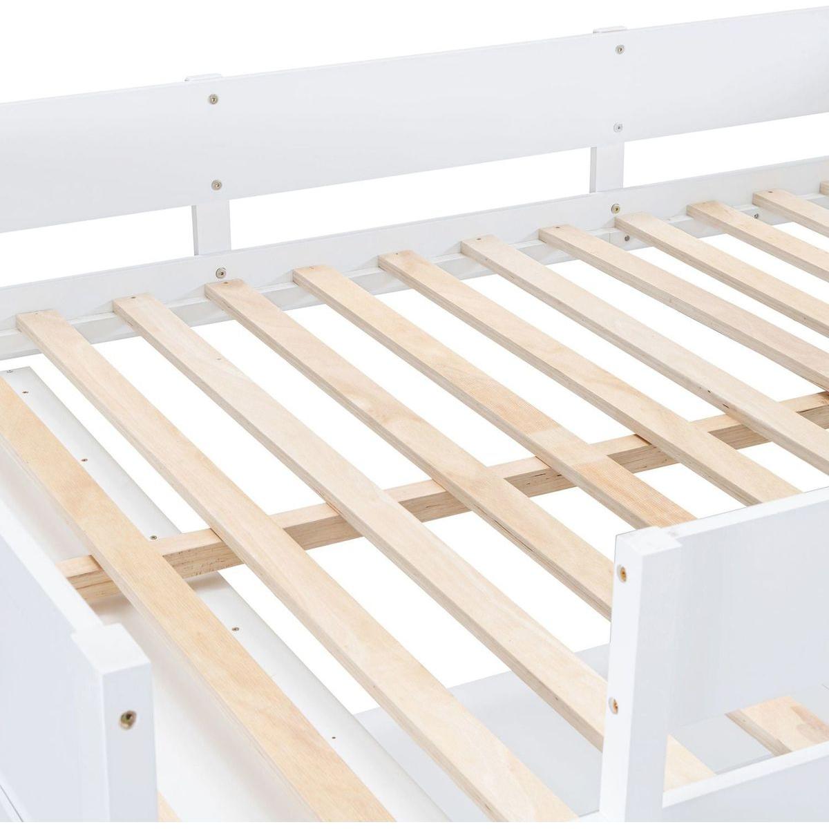 Full Size Loft Bed with Desk and Shelf - White