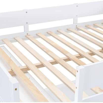 Full Size Loft Bed with Desk and Shelf - White