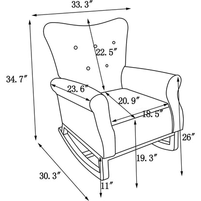 Baby Room High Back Rocking Chair Nursery Chair, Comfortable Rocker Fabric Padded Seat, Modern High Back Armchair