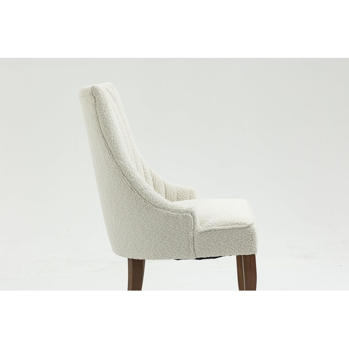 Exquisite White Boucle Upholstered Strip Back Dining Chair with Solid Wood Legs 2 Pcs