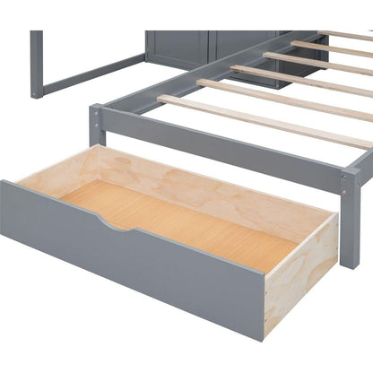 Full Over Twin Bunk Bed with Wardrobe, Drawers, Gray