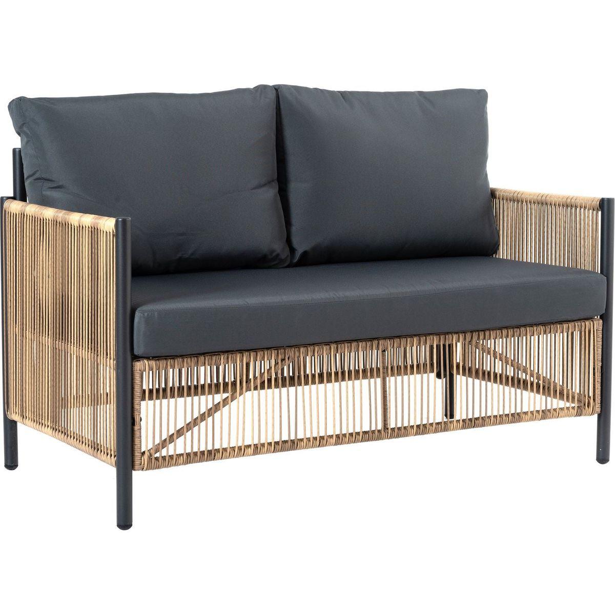 New Comming Patio 4 Pieces Brown PE Wicker Sofa Set with Grey Cushion