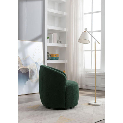 Teddy Fabric Swivel Accent Armchair Barrel Chair With Black Powder Coating Metal Ring,Dark Green