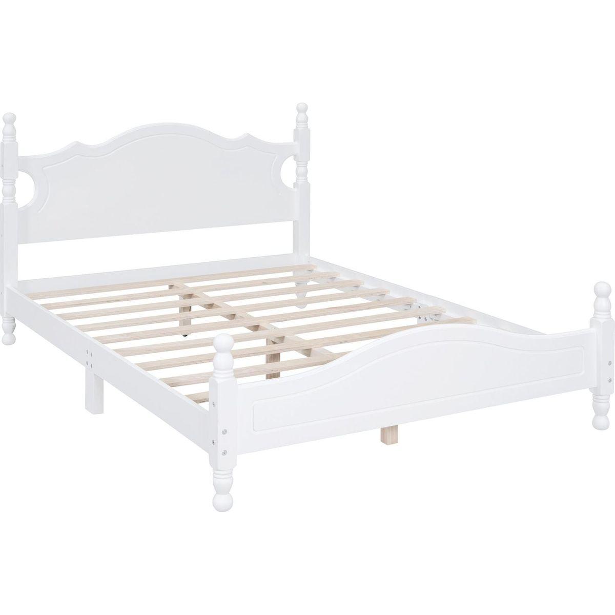 Full Size Wood Platform Bed Frame,Retro Style Platform Bed with Wooden Slat Support,White