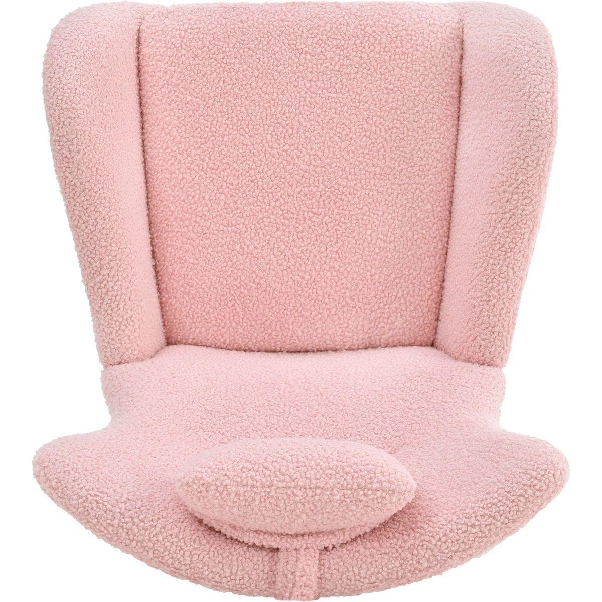 Rocking Chair Nursery, Teddy Upholstered Rocker Glider Chair with High Backrest, Adjustable Headrest & Pocket, Comfy Glider Chair for Nursery, Bedroom, Living Room, Offices, Rubber wood, pink