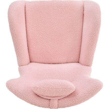 Rocking Chair Nursery, Teddy Upholstered Rocker Glider Chair with High Backrest, Adjustable Headrest & Pocket, Comfy Glider Chair for Nursery, Bedroom, Living Room, Offices, Rubber wood, pink