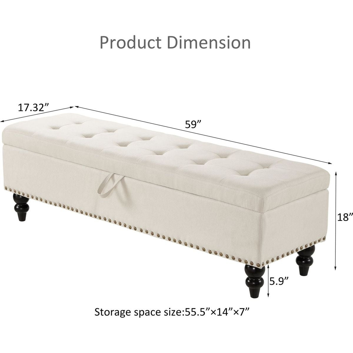 59" Bed Bench Ottoman with Storage Beige Fabric