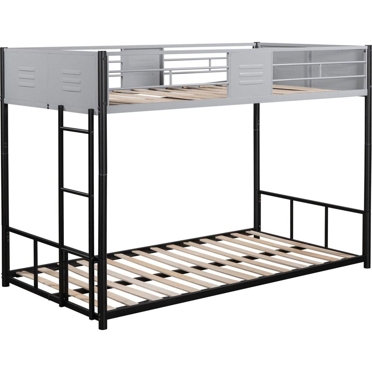 Metal Twin over Twin Bunk Bed with Vent Board/ Heavy-duty Sturdy Metal/ Noise Reduced/ Safety Guardrail/ CPC Certified