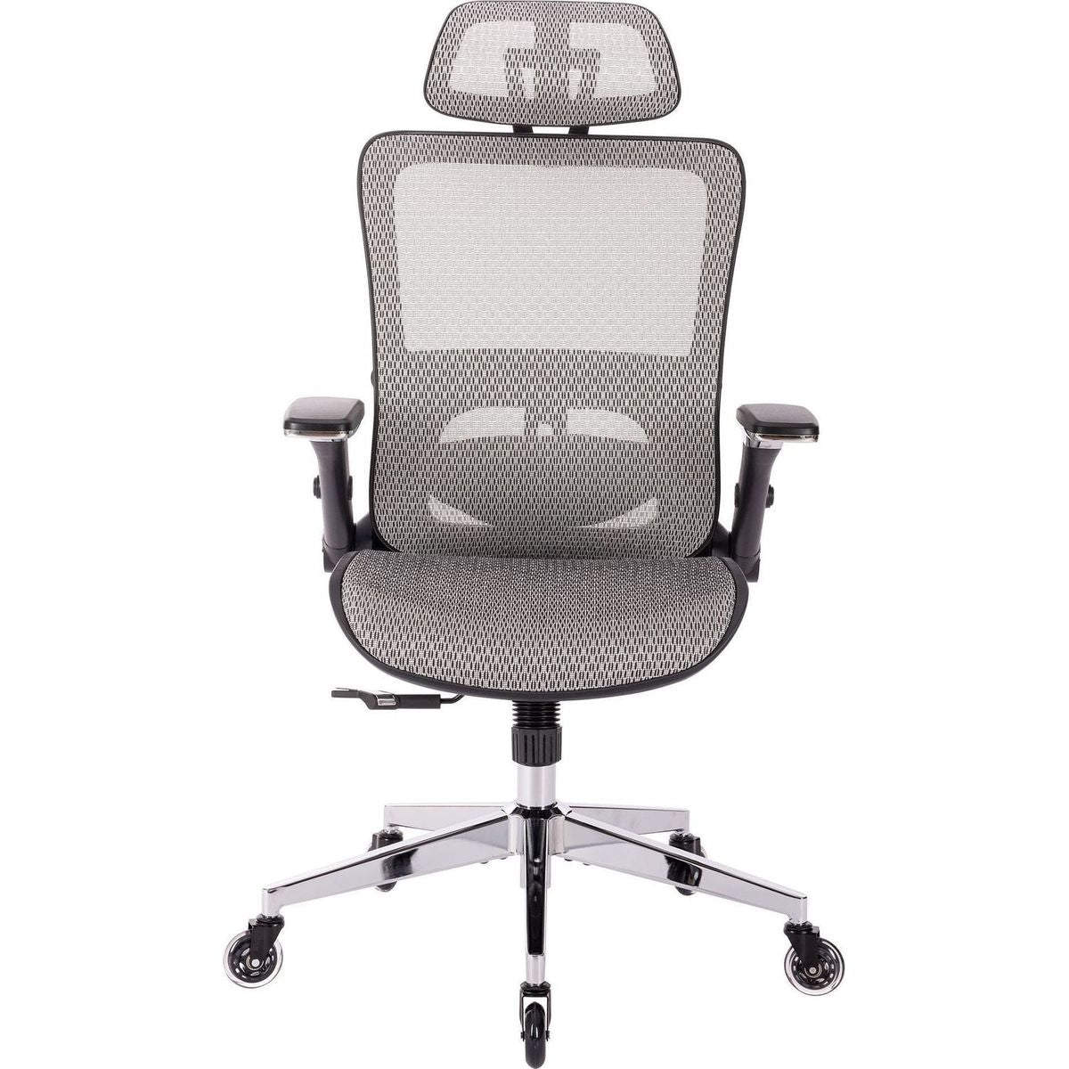 GREY Ergonomic Mesh Office Chair, High Back - Adjustable Headrest with Flip-Up Arms, Tilt and lock Function, Lumbar Support and blade Wheels, KD chrome metal legs