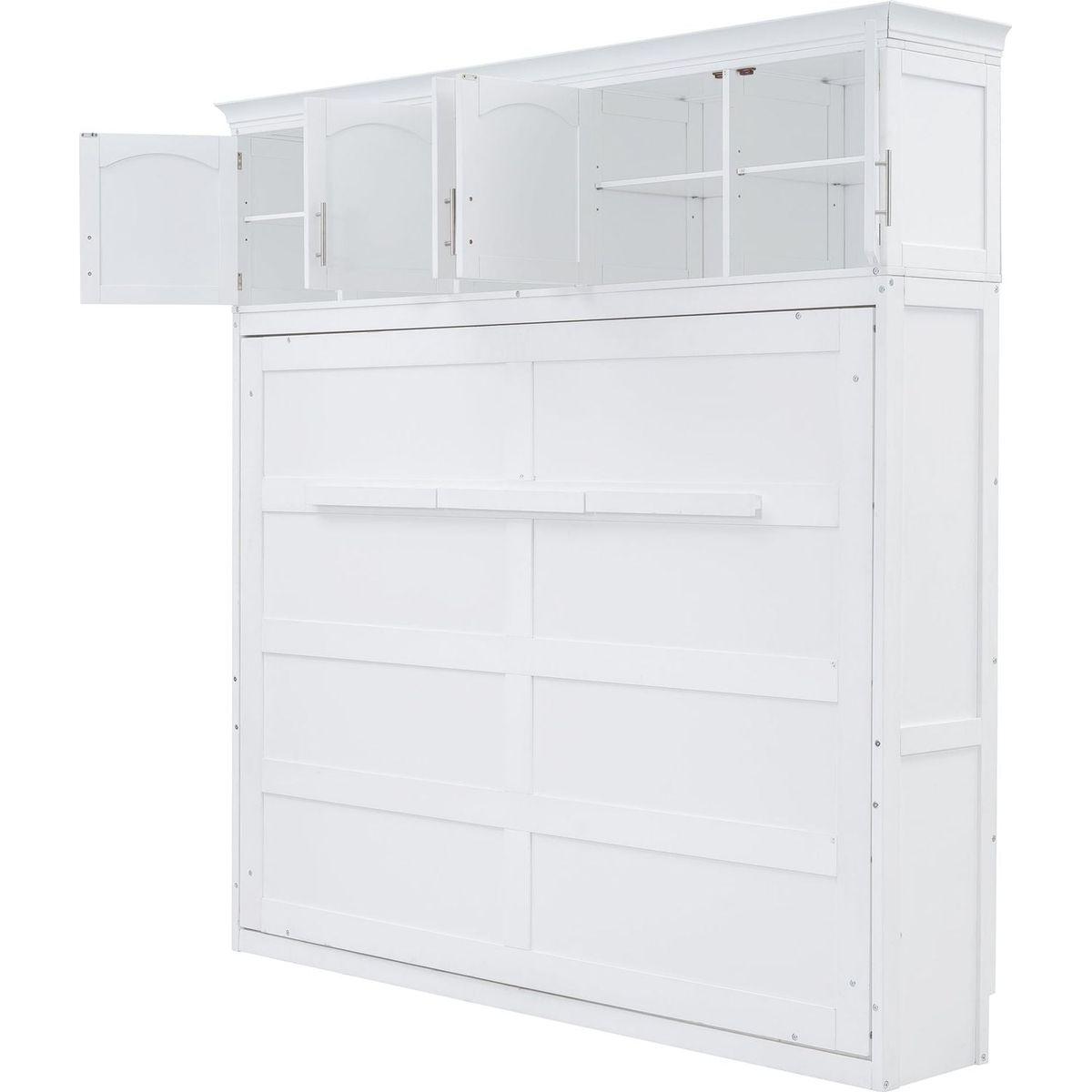 Full Size Murphy Bed Wall Bed with Top Cabinets,White