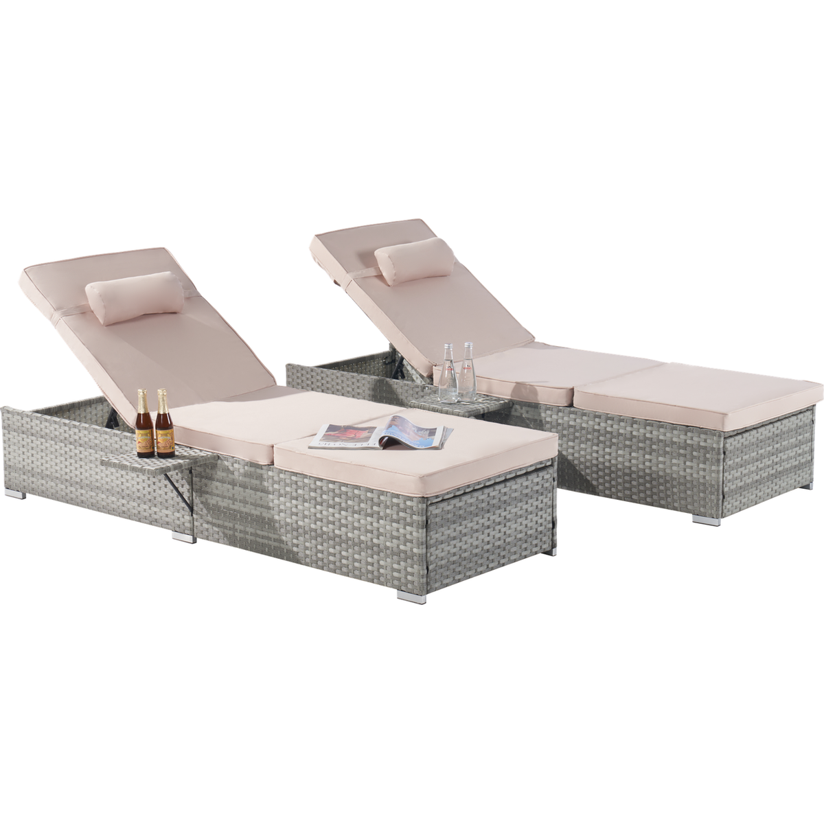 OUTDOOR SOFA PE RATTAN FURNITURE DECK CHAIR GRAY RATTAN