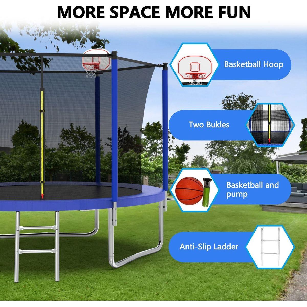 10FT Trampoline for Kids, Basketball Hoop and Ladder, Outdoor Kids Trampoline with Safety Enclosure,Fast Assembly for Backyard Fun,ASTM Approved