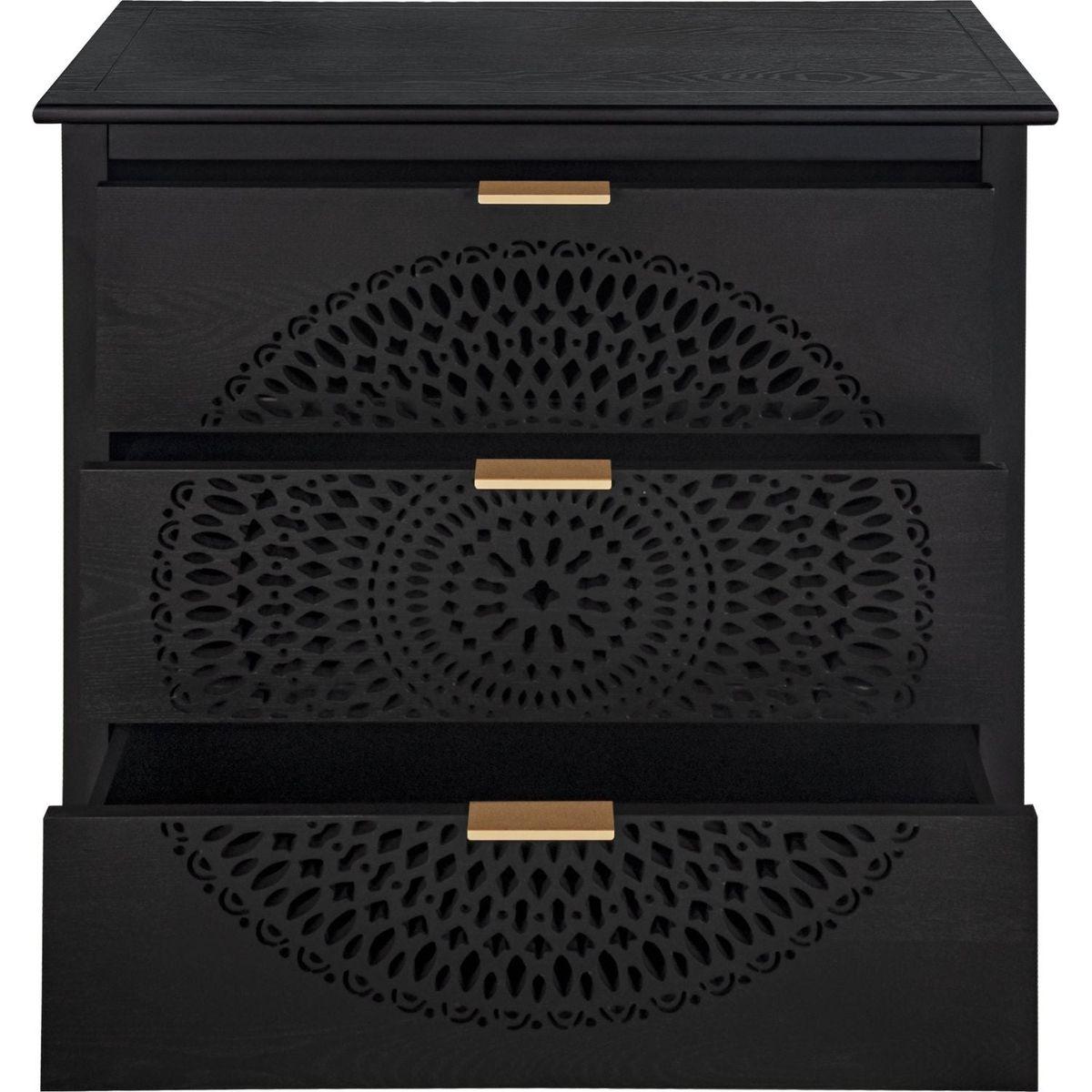 3 Drawer Cabinet with Hollow-Carved 3 Drawer Dresser Storage Chest with Metal Handles For Entryway Living Room Bedroom