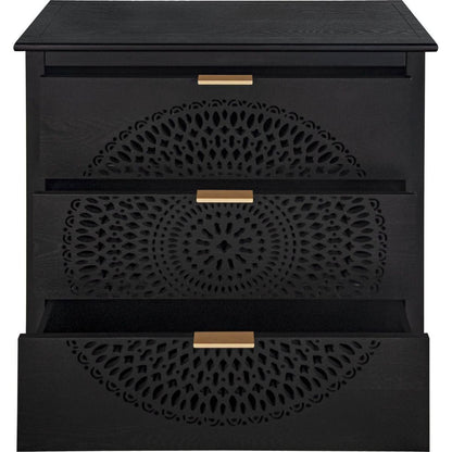 3 Drawer Cabinet with Hollow-Carved 3 Drawer Dresser Storage Chest with Metal Handles For Entryway Living Room Bedroom