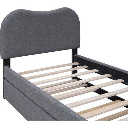 Twin Size Upholstered Platform Bed with Wood Supporting Feet and Twin Size Trundle, Gray
