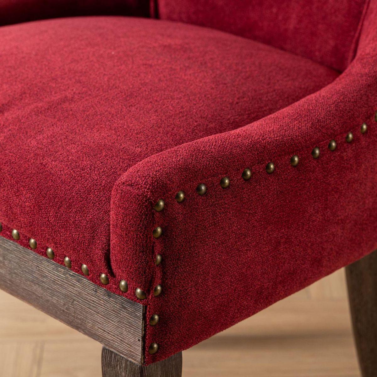 Ultra Side Dining Chair,Thickened fabric chairs with neutrally toned solid wood legs,Bronze nail head,Set of 2,Wine Red,Burgundy