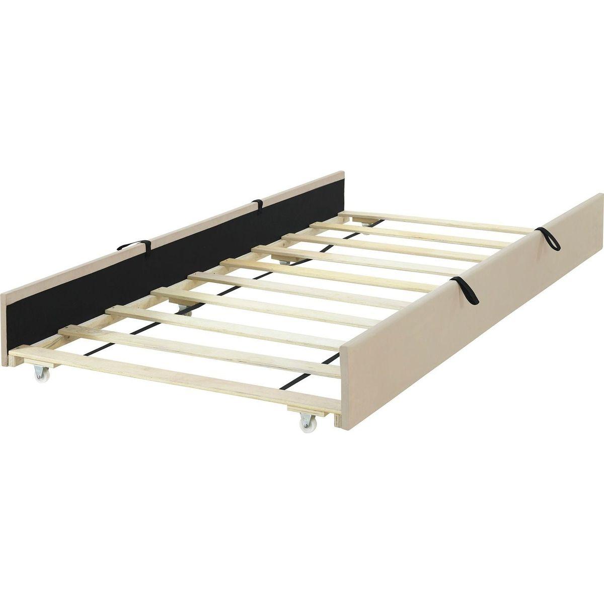 Twin Size Velvet Upholstered Platform Bed with Twin Size Trundle, Beige