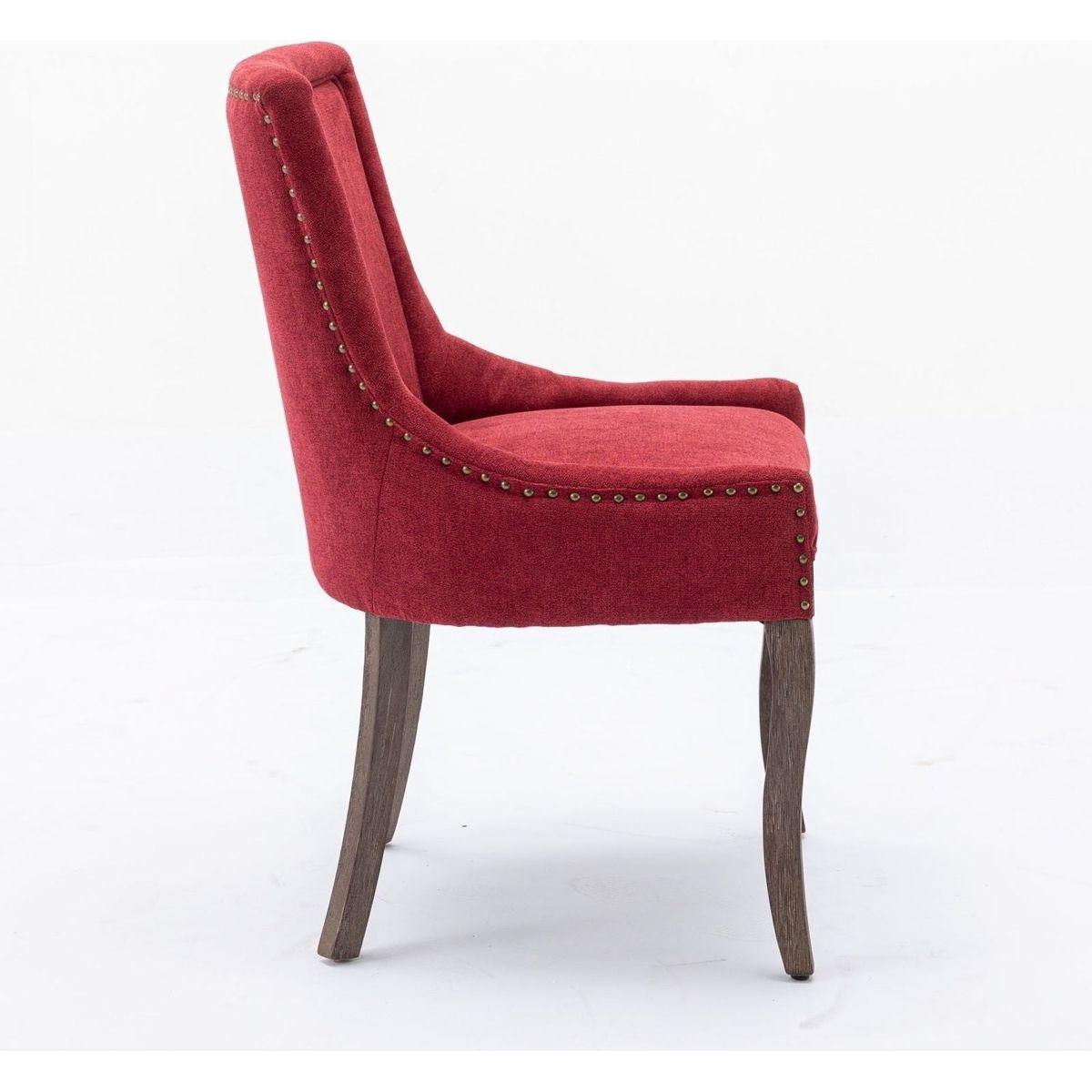 Ultra Side Dining Chair,Thickened fabric chairs with neutrally toned solid wood legs,Bronze nail head,Set of 2,Wine Red,Burgundy