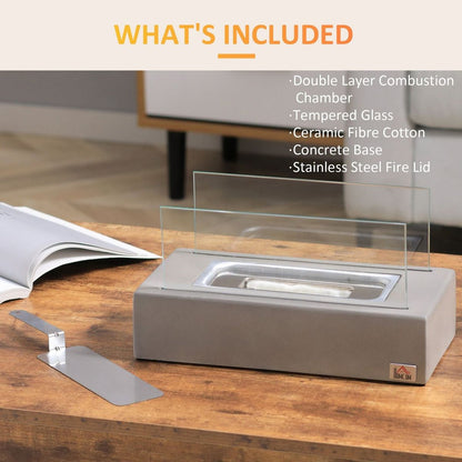 Tabletop Fireplace, 13" Concrete Alcohol Fireplace with Stainless Steel Lid for Indoor and Outdoor, 0.04 Gal Max 195 Sq. Ft., Light Grey