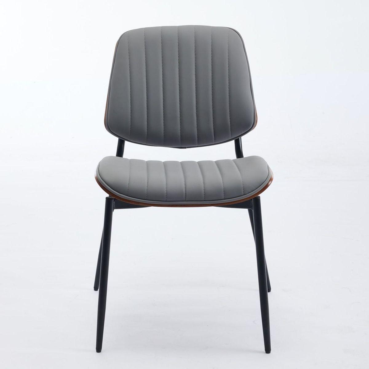 Dining Chairs Set of 2 Mid Century Modern Retro Faux Leather Chair with Walnut Bentwood Back Upholstered Seat Metal Legs Adjustable Foot for Kitchen Dining Room Chairs(Gray PU)