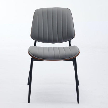 Dining Chairs Set of 2 Mid Century Modern Retro Faux Leather Chair with Walnut Bentwood Back Upholstered Seat Metal Legs Adjustable Foot for Kitchen Dining Room Chairs(Gray PU)
