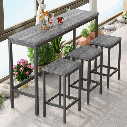 Modern Design Kitchen Dining Table, Pub Table, Long Dining Table Set with 3 Stools, Easy Assembly, Gray