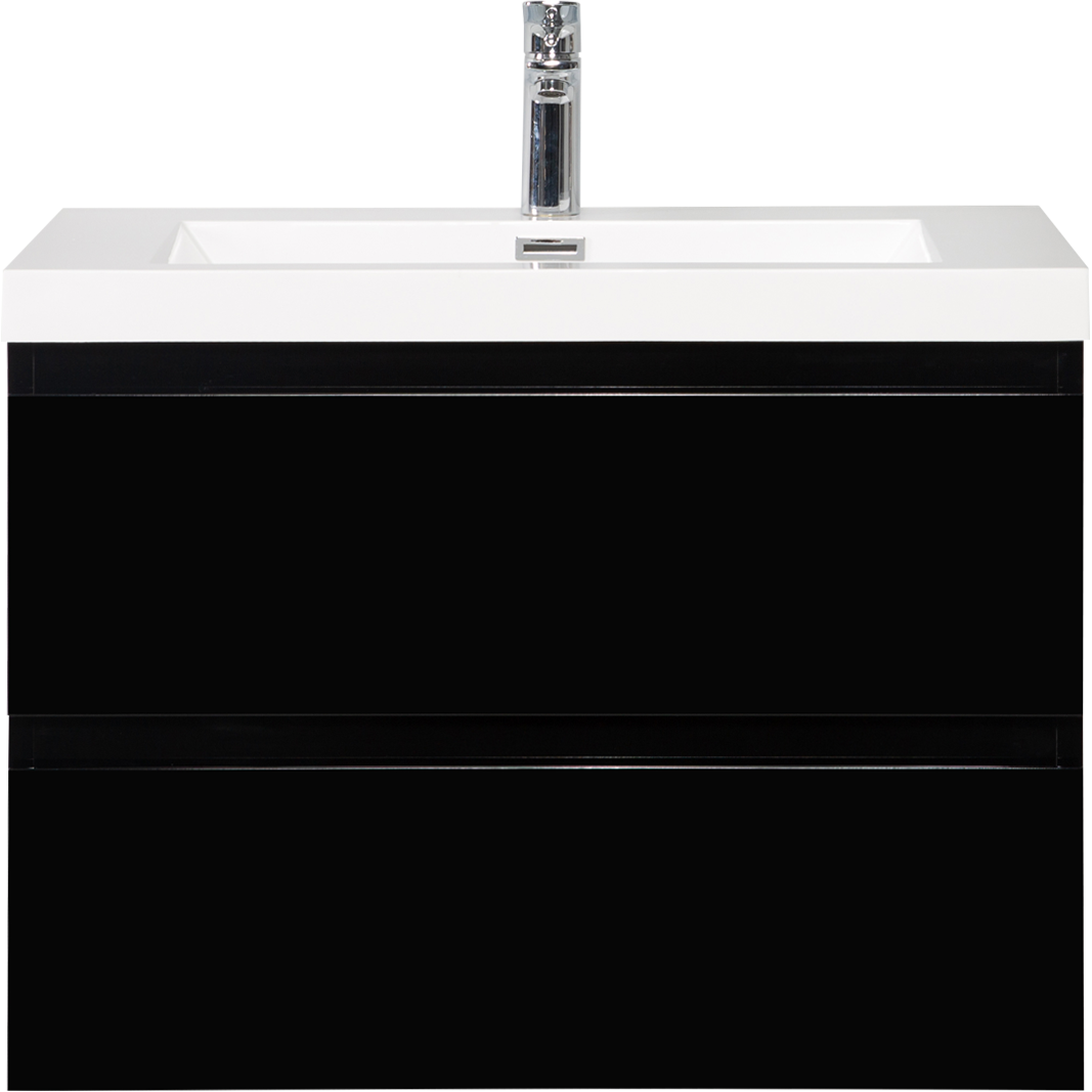 30" Floating Bathroom Vanity with Sink, Modern Wall-Mounted Bathroom Storage Vanity Cabinet with Resin Top Basin and Soft Close Drawers, Glossy Black