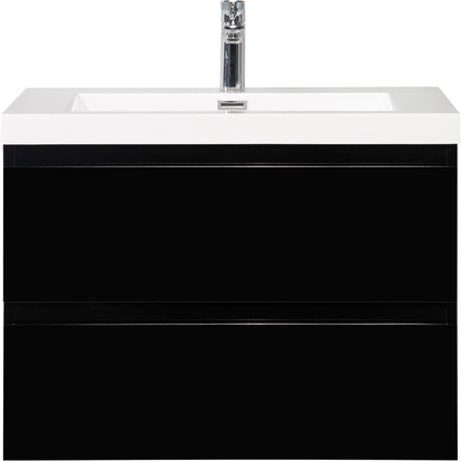 30" Floating Bathroom Vanity with Sink, Modern Wall-Mounted Bathroom Storage Vanity Cabinet with Resin Top Basin and Soft Close Drawers, Glossy Black