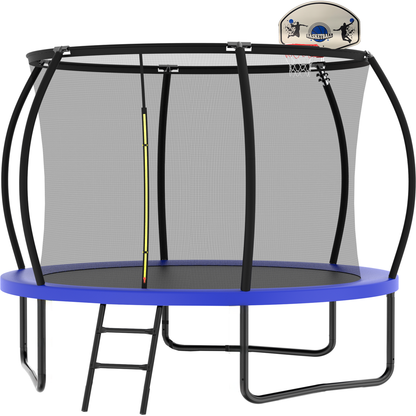 10FT Recreational Trampoline with Enclosure for Kids Adults, ASTM Approved, Outdoor Trampoline with Wind Stakes and Ladder for Kids Apex Series, 10 FOOT Trampoline