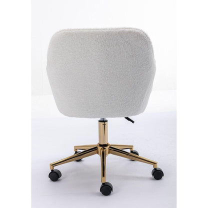 Modern Teddy Fabric Material Adjustable Height 360 Revolving Home Office Chair With Gold Metal Legs And Universal Wheel For Indoor,White