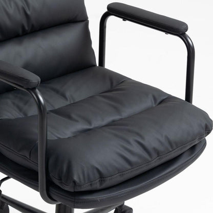 Office Chair,Mid Back Home Office Desk Task Chair with Wheels and Arms Ergonomic PU Leather Computer Rolling Swivel Chair with Padded Armrest,The back of the chair can recline 40 (Black)