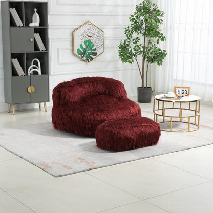 Bean Bag Chair Faux fur Lazy Sofa /Footstool Durable Comfort Lounger High Back Bean Bag Chair Couch for Adults and Kids, Indoor