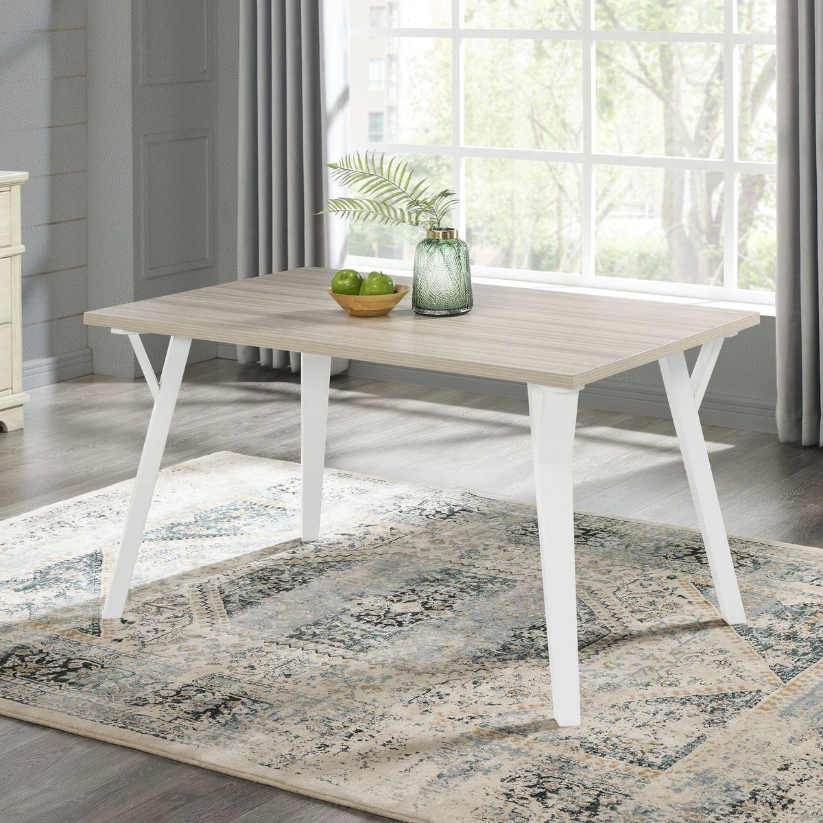 Roundhill Alwynn White and Natural Wood 5-piece Dining Set, Dining Table with 4 Windsor Chairs - Streamdale Furniture