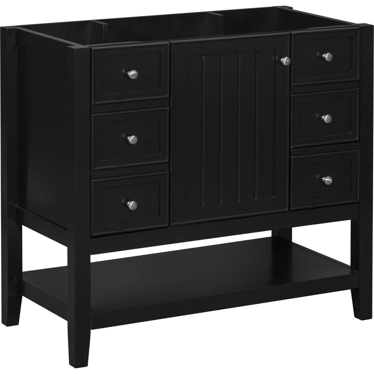 36" Bathroom Vanity without Sink, Cabinet Base Only, One Cabinet and three Drawers, Black