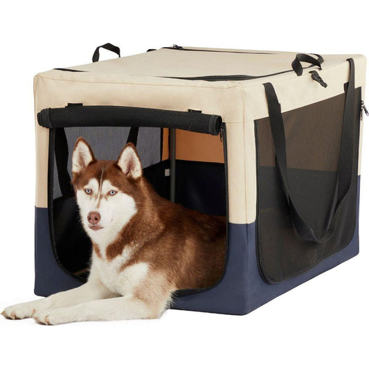 Dog Crates for Dogs, Adjustable Fabric Cover by Spiral Iron Pipe, Strengthen Sewing Dog Travel Crate 3 Door Design