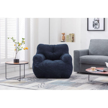 Soft Tufted Foam Bean Bag Chair With Teddy Fabric Dark Blue