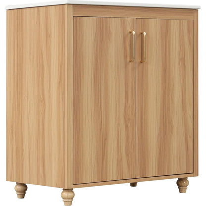 30" Bathroom Vanity with Sink Combo, Multi-functional Bathroom Cabinet with Doors and Drawer, MDF Board, Natural