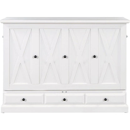Solid Pine Murphy Bed Chest Cube Cabinet Bed with Charging Station and Large Storage Drawer for Home Office or Small Room,Full,White