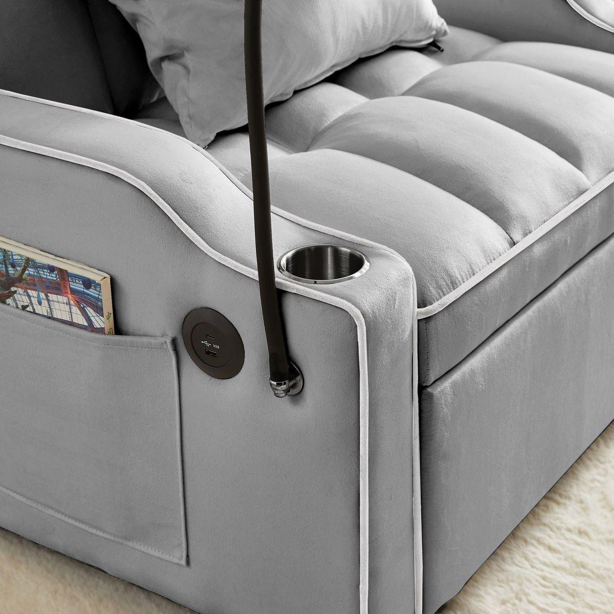 Convertible Sleeper Chair Sofa Bed Adjustable Pull Out Sleeper Chair Bed Multi-Pockets Folding Sofa Bed for Living Room Bedroom Small Space,3-in-1 Sofa Bed